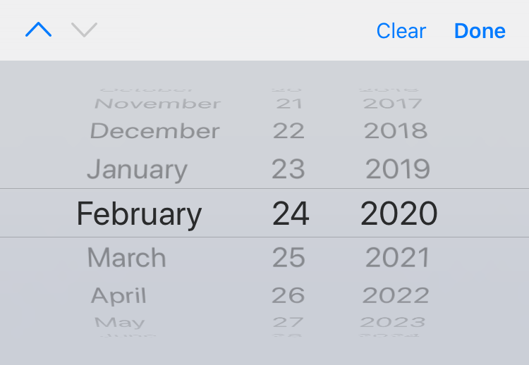 keyboard (ios) or modal (android) for choosing month, day and year